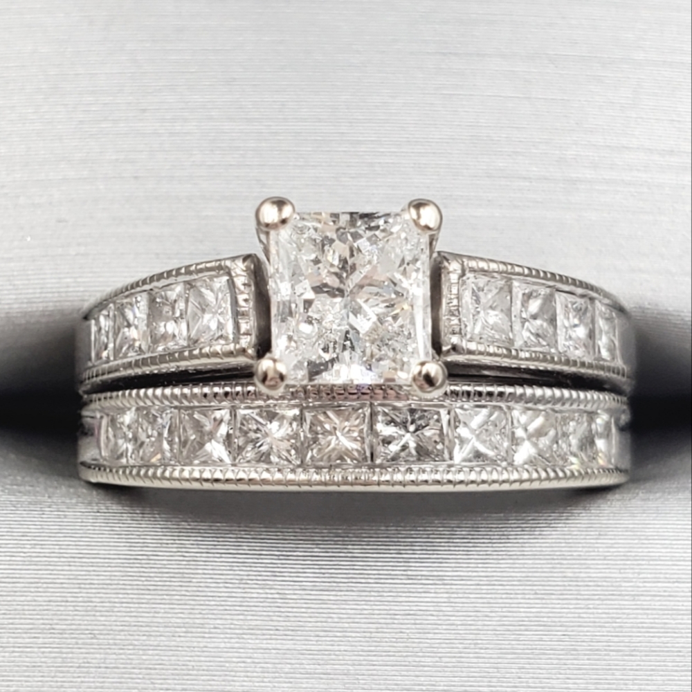14k Solid White Gold Genuine 2 Carat tw Diamond Engagement & Wedding Rin…